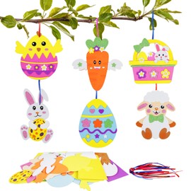 DKINY 12 Pack Easter Crafts for Kids DIY Easter Egg Bunny Chick Basket Rabbit Carrot Sheep EVA Foam Making Kit Easter Arts and Crafts for Toddlers Easter Activity Hanging Decorations