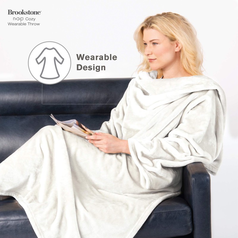 Brookstone NAP Wearable Throw Blanket - Reversible Ultra Soft Polyester