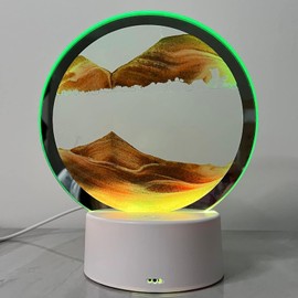 Moving Sand Art Picture Sand Art Liquid Motion Round Glass 3D Deep Sea Sandscape in Motion Display Flowing Sand Frame Desktop Art Bookshelves Home Office Decoration (Orange)