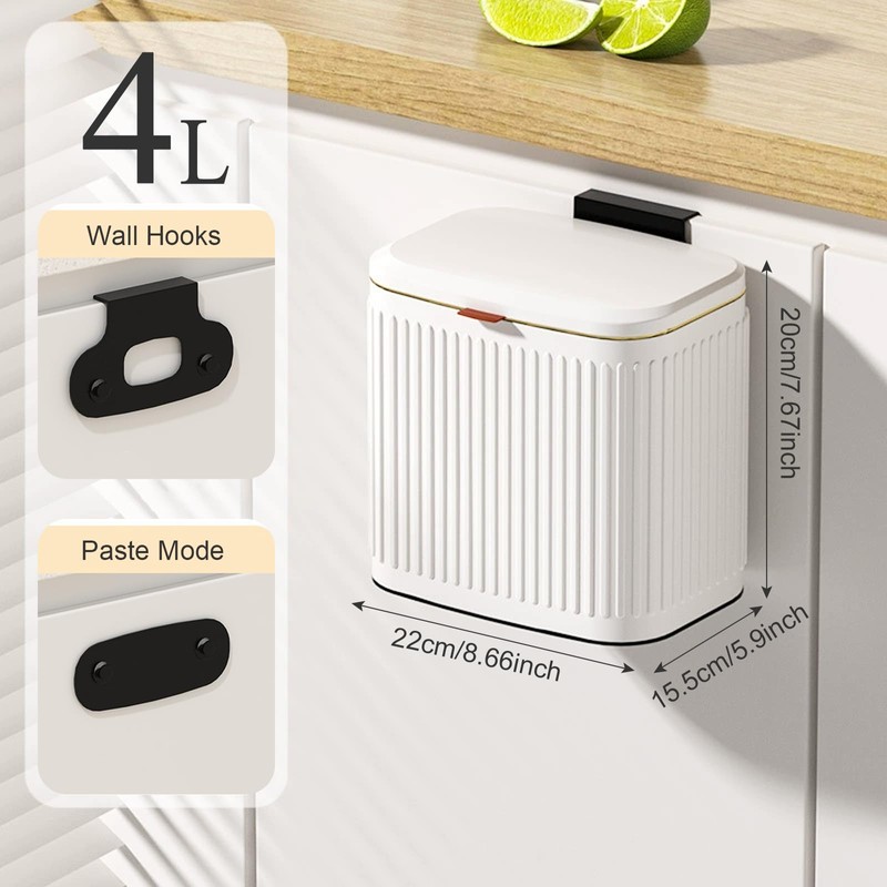 Hanging Trash Can with Lid, Stainless Steel Countertop Compost Bin