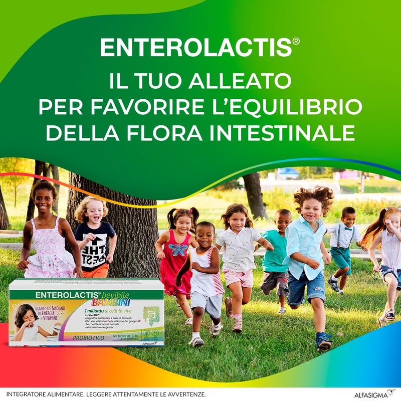 Enterolactis Bambini Bevibile 12 flaconcini gusto lampone: equilibrio intestinale e