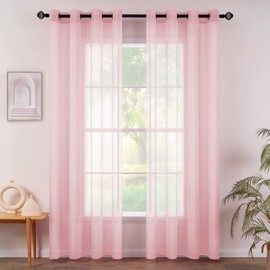 MIULEE 2 Panels Sheer Window Curtains Elegant Window Voile Panels/Drapes/Treatment for Bedroom Living Room 46''W x 90''L Grommet Top Pink