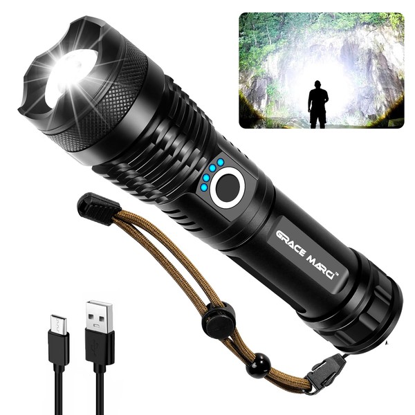 Grace Marci Rechargeable Flashlights, High Lumen Super Bright 150000 Lumens,
