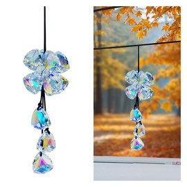 Lucky Crystal Four Leaf Clover Rear View Mirror Pendant - Bling Diamond Car Rear View Mirror Charm Auto Interior Hanging Decoration Accessories, Car Mirrors Ornament for Women (Colorful)