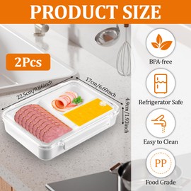 2 Pcs Ham and Cheese Container for Fridge, Deli Meat Storage Container With Clear Lids, Lunch Meat Container for Refrigerator, Silicone Sealed Lunch Meat Container