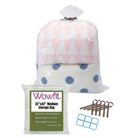 Wowfit 5 CT 32x42 inches Big Large Clear Plastic Bags Perfect for Blanket, Duvets, Pillows, Plush Toys, Comforter and Basement Storage (1.6 Mil Flat Bags)