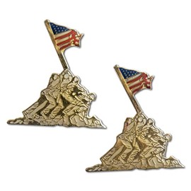 Novel Merk Patriotic Iwo Jima Flag Raise Lapel Pin, Hat Pin & Tie Tack Set with Clutch Back 2-Piece