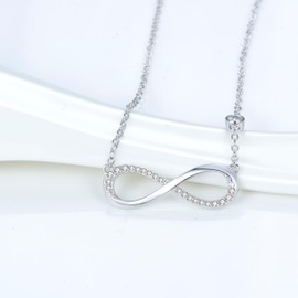 Jewellbox Infinity Symbol Necklace in Silver And Cubic Zirconia - Adjustable Cable Chain 16-18 inch - Gift for Wife, Girlfriend, Women