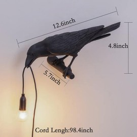 NorDiem Crow Table Lamps Bird Desk Lamp Bedroom Wall Sconce lamp Light Resin Decoration E12 110V LED Bulb (Right Black Wall Lamp)