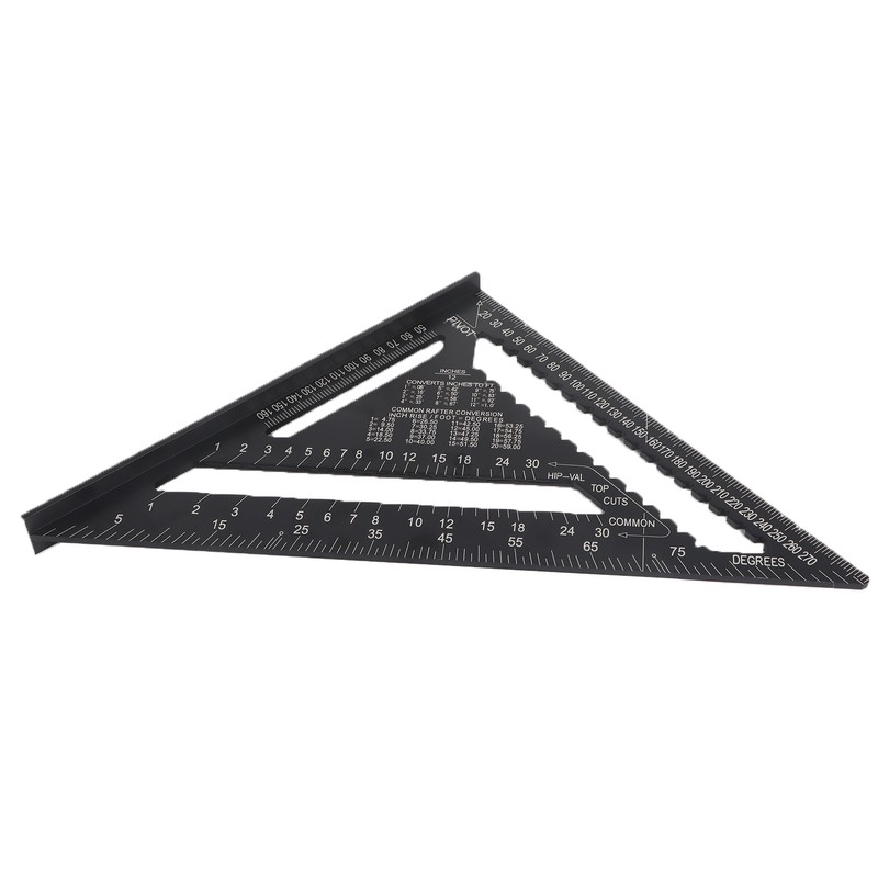 12in Triangle Ruler Aluminum Alloy Woodworking Carpentry Measuring Tools Black