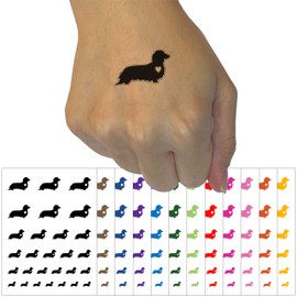 Long Haired Dachshund Dog with Heart Temporary Tattoo Water Resistant Fake Body Art Set Collection - White (One Sheet)