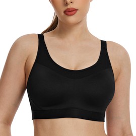 Wingslove High Impact Sports Bra Mesh Breathable Wireless Lightly Padded Workout Bra Racerback High Support for Yoga Gym (Black,40D)