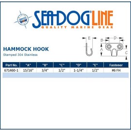 AMRS-671460-1 Sea Dog Stainless Steel Hammock Hooks (2 Count)