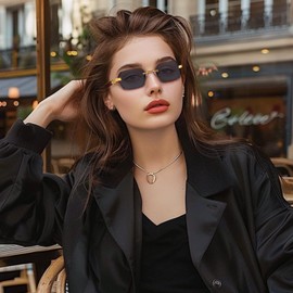 Dollger Rimless Rectangle Sunglasses for Women Men Stylish Hip hop Frameless Designer Hexagon 90s 2000s Shades Wooden Arms Tinted Lens Y2K Square Sun Glasses