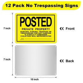 12 Pcs Posted Signs No Trespassing No Hunting Signs Metal Private Property Reflective Aluminum Sign for Warning No Hunting Fishing Trapping Indoor Outdoor(10 x 7 Inch)