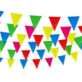 Pack of 100 (50 m) triangular flag, premium reusable bunting, outdoor, weatherproof, waterproof fabric garland, outdoor banner, decoration, party