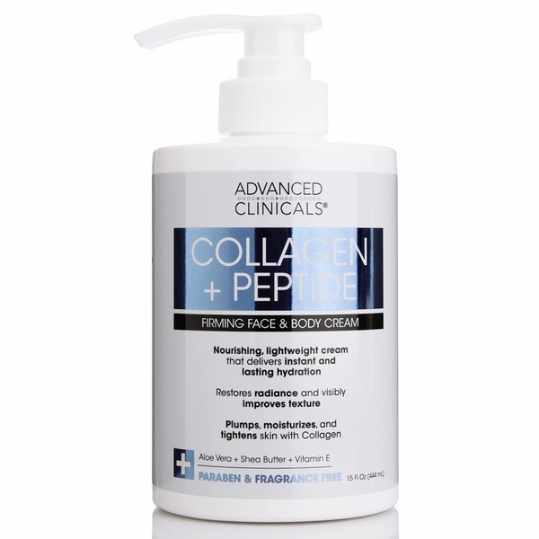 Advanced Clinicals Collagen Lotion + Peptide Cream Dry Skin Rescue Face & Body Moisturizing Skin Care Cream To Lift, Firm, & Tighten, Anti Aging Skincare Moisturizer Hydrates Skin, Large 15 Fl Oz
