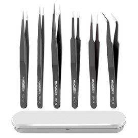 HANDSKIT Precision Tweezers Set, Anti-Static Stainless Steel Tweezers for Electronics, Soldering, Jewelry, Craft, and Eyelash Extensions, False Lash Application Tools