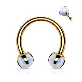 Covet Jewelry Claw Set Opals on Internally Threaded 316L Surgical Steel Horseshoes for Cartilage, Daith, Eyebrow, Septum and More (Gold/Opal White)