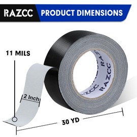 RAZCC Duct Tape, 12 Rolls Black Duct Tape,Heavy Duty, Flexible, No Residue, All-Weather and Tear by Hand, 30 Yard x 2 Inch Per Roll - Bulk Value for Indoor & Outdoor Repairs, Industrial Use