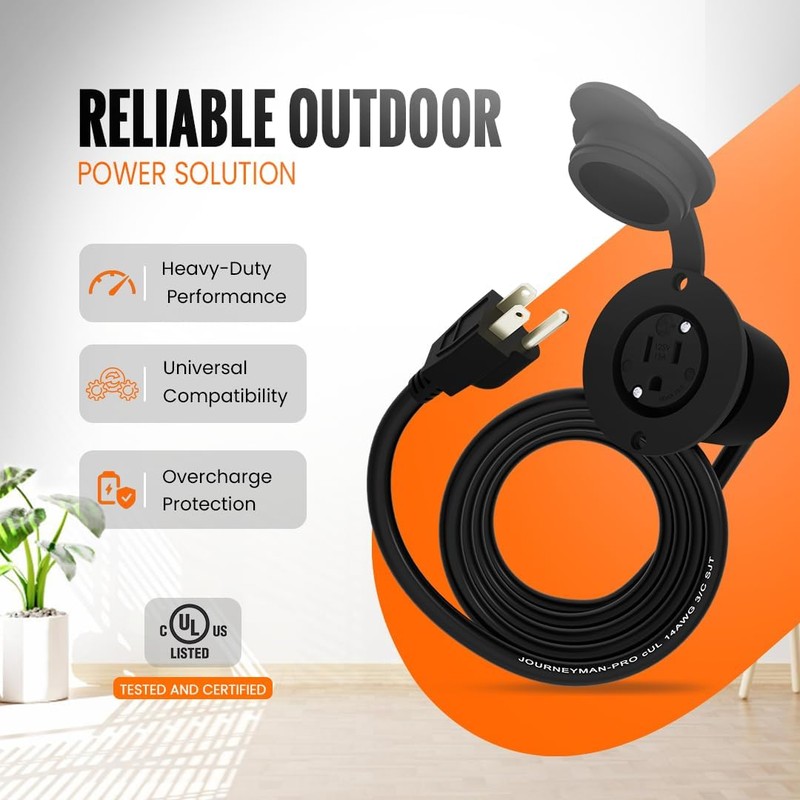 Journeyman-Pro 5279 GCR1 Weatherproof Outdoor Power Outlet, 10 Ft, Black