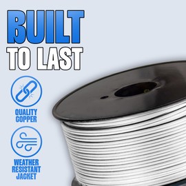 HLO Lighting Commercial-Grade 250-Foot White SPT-1 Blank Wire | 18 AWG 8 AMP | Great for Extension Cord Length Customization | UL Listed