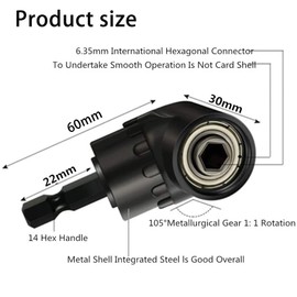 OMZSXK 105 Winkelschrauber,Rechtwinkliger Bohrer, Rechtwinkliger Stahlwinkeltreiber, Multifunktions Winkel Bithalter mit 1/4-Zoll Magnetischen Bit Halter,Vorsatz Adapter fr das Bohren des Schmalen Raumes