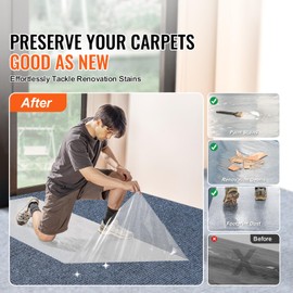 Happybuy Carpet Protection Film, 36" x 200' Floor and Surface Shield with Self Adhesive Backing & Easy Installation, Polyethylene Adhesive Car Mat Protector Roll for Construction & Renovation