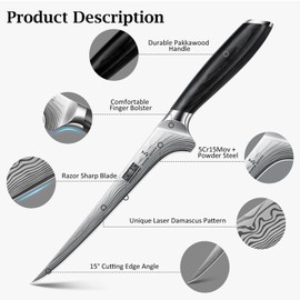 HOSHANHO Fillet Knife 7 Inch, Razor Sharp Boning Knife for Meat Poultry Chicken Cutting, Japanese High Carbon Powder Steel Fish Knives with Flexible Blade and Pakkawood Handle