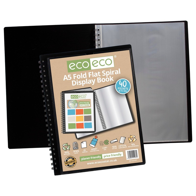 eco-eco A5 50% Recycled 40 Pocket Fold Flat Spiral Bound