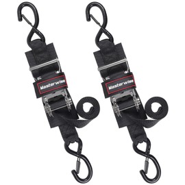 Masterwise Boat Trailer Straps, Boat Transom Tie Down Straps to Trailer with Stainless Steel Ratchet Strap, 4 Feet 2400lbs Break Strength, 2 Pack (Black,1.5" x4')