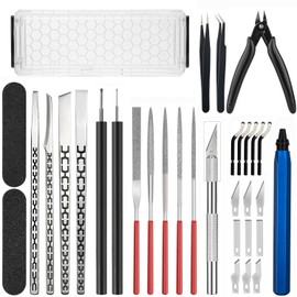 ELITECTK Precision 3D Printer Tool set with Deburring Tool, 3D Printer Spatula,Craft Knife,hand File,Carving Knife,Storage Box Suitable for Sanding, Carving, Modeling, Cutting, Scraping Deburring kit