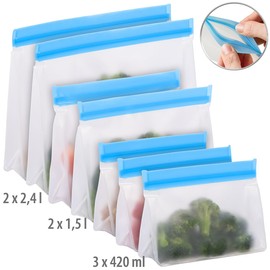 Rosenstein & Söhne Hand Luggage Bags: Pack of 3 Reusable Life Bags Standing Base 420 ml 1.5 L 2.4 L (Freezer Bag with Closure, Flight Bag)