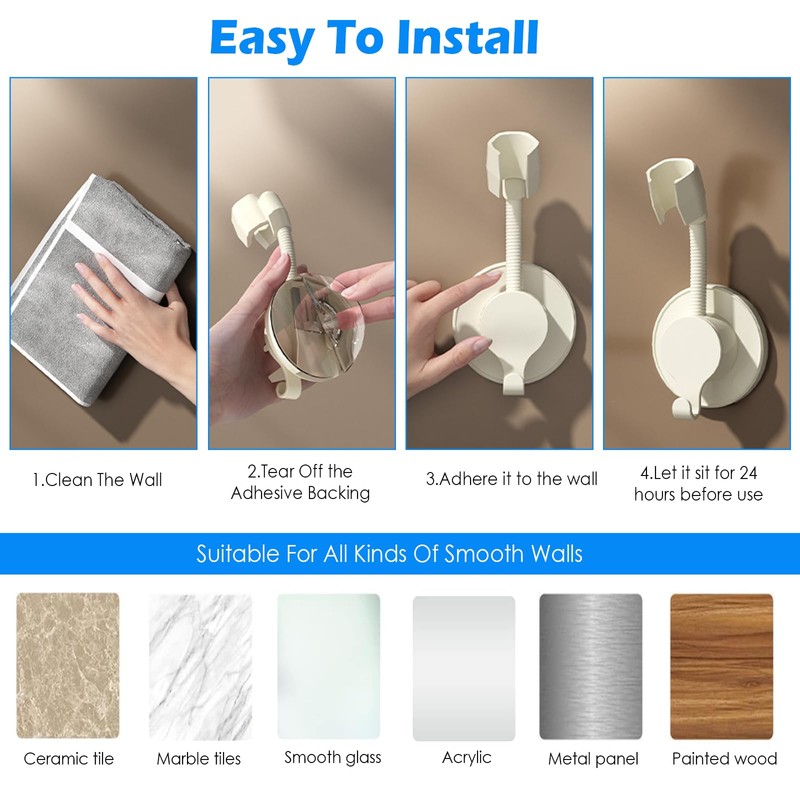 Shower Head Holder, 360° Rotatable & Adjustable Angle, Sideways &