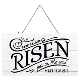 Farmhouse Easter Decor Hanging Wood Wall Sign (He Is Risen)