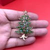 QUKE Zircon Crystal Rhinestone Green Christmas Tree Brooch Pin for