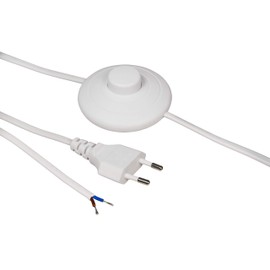 MC Power Euro Power Cord Connection Cable Foot Switch and Bare Ends 2 m Ideal for Lamps and Lights (White)