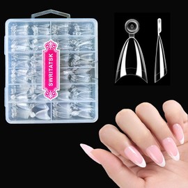 SWRITATSK Short Almond Nail Tips,300PCS Almond Press On Nails Short Fake Nails Tips,Soft Gel Nail Tips Shape Acrylic Nails-12 Sizes No C Curve Half Cover Acrylic Press On Nail Kit Extensions