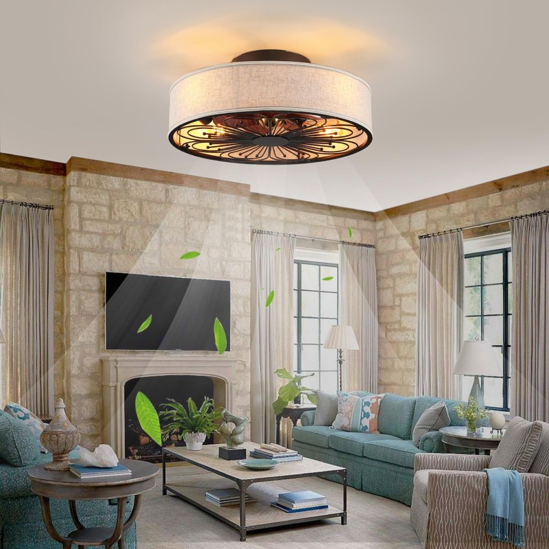 Alaruder Caged Ceiling Fans with Lights Flush Mount,Low Profile Ceiling