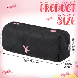 Sherr Black Coquette Bow Pencil Case Pink Bow Cute Pencil Pouch Soft Cotton Storage Bag Aesthetic Pattern Gift Makeup Pouch Cosmetic Travel Bag for Women