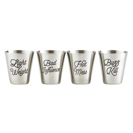 Santa Barbara Design Studio SIPS Drinkware Stainless Steel Shot Cups, 4-Count, 2-Ounces, Personality