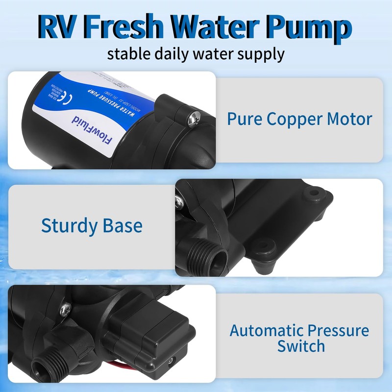 FlowFluid 110V AC Water Pressure Booster Pump for RV,45PSI 4GPM