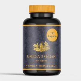 Omega 3 Vegan Algae Oil – 150 Softgel Capsules – 2000 mg per Daily Dose with 800 mg DHA & 400 mg EPA – High Strength Omega-3 for Vegans – Plant-Based Alternative to Fish Oil