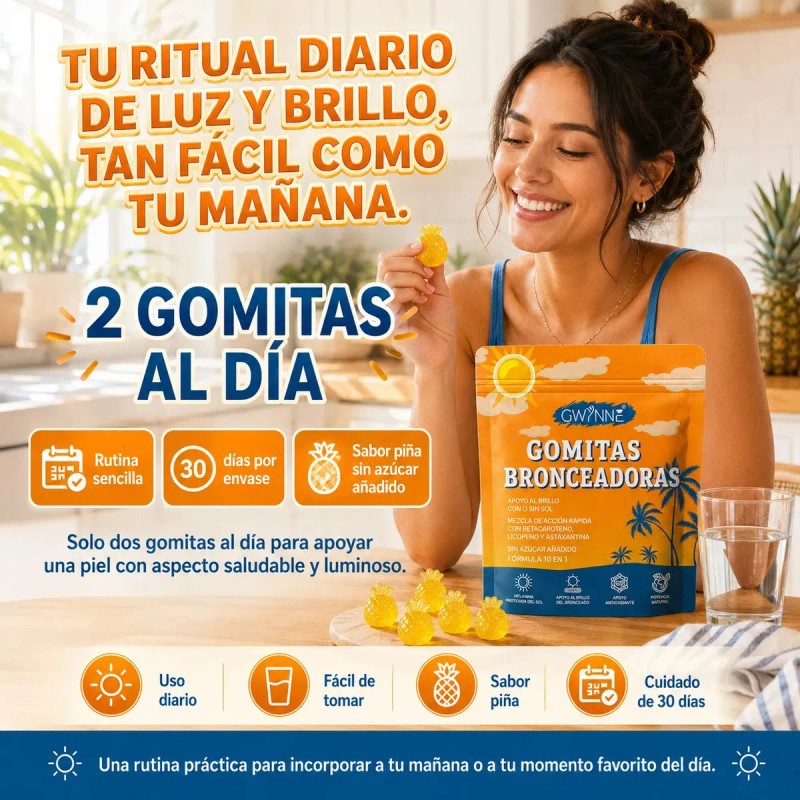 Gwynne Tanning Gummies Mujeres Hombres Astaxantina Licopeno Colágeno Vitaminas Radiancia