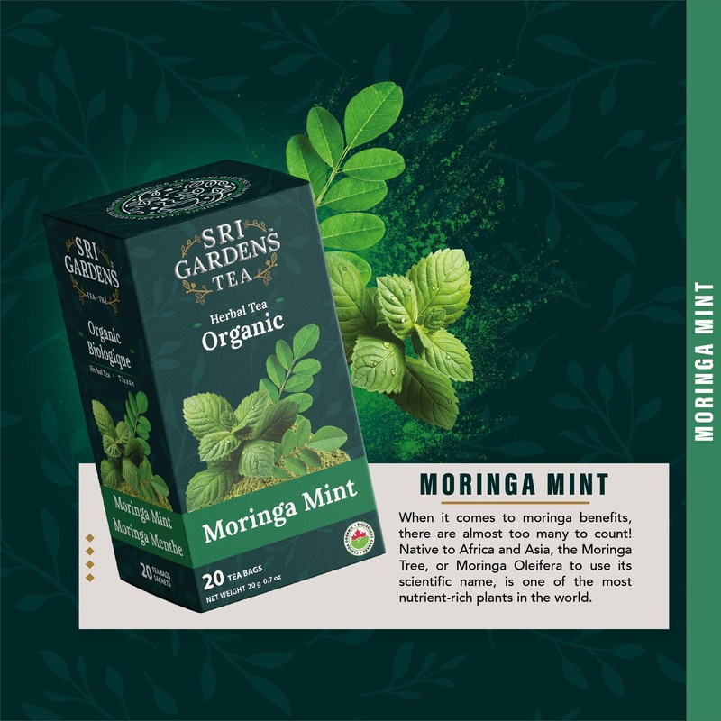 Sri Gardens Tea Moringa Mint Tea Bags, 20 count
