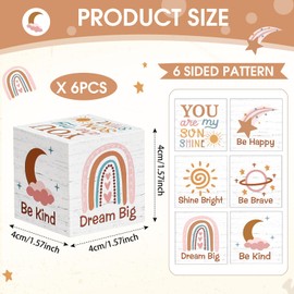 Vertintong 6 Pcs 1.6 Inch Inspirational Boho Rainbow Nursery Decor Baby Wooden Blocks Sun Clouds Butterfly Decor Motivational Sign for Nursery Shelf Baby Bedroom Playroom(Rainbow Style)