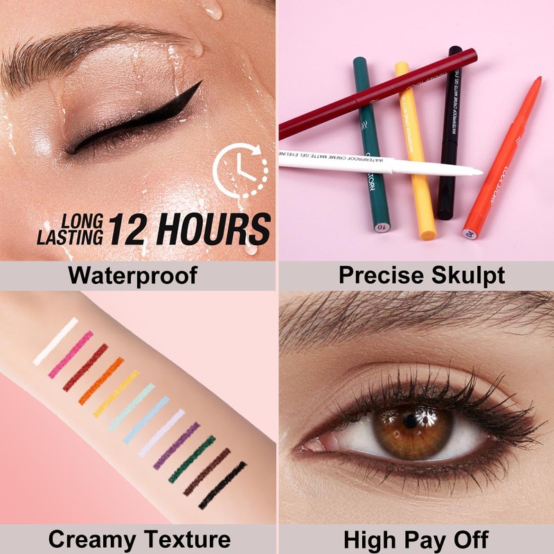 Wavuketu Blue Eyeliner Waterproof Blue Eyeliner Pencil Retractable blue Gel