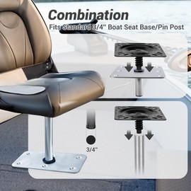 Boat Seat Pin Mount with Shock-Absorbing Spring, 3/4" Swivel Pedestal Base for Pontoon Jon Bass Fishing Boats, Zinc Plated Steel & Easy Installation (Black，2pcs)