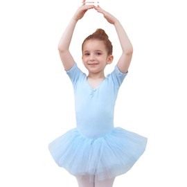 Tancefair Children's Ballet Clothing Ballet Dress Girls Cotton Short Sleeve Ballet Jersey Ballet Suit Dance Dress Dance Body with Skirt Tutu, Butterfly Blue
