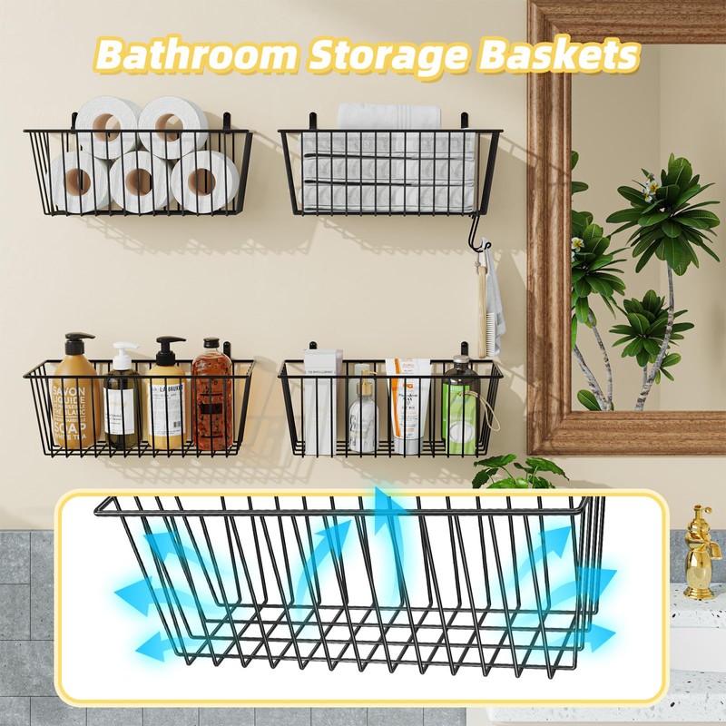 Simple Trending 6 Pack Wire Basket Locking Wall Hanging Baskets,
